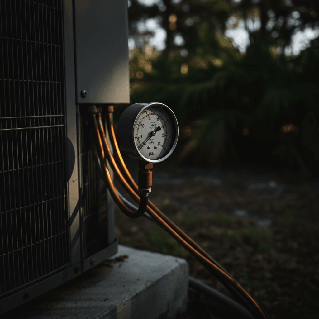 Close-up of an HVAC pressure gauge